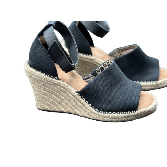 Toms Womens Marisol Wedge Sandal Adjustable Hook and Loop Strap Black Size 6M - Picture 3 of 12